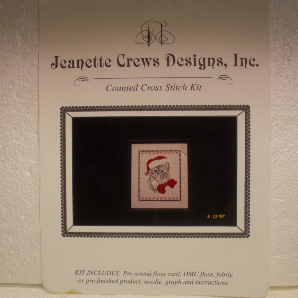 Vintage Jeanette Crews Designs Counted Cross Stitch Kit Ho Ho Kitty 565-12-K